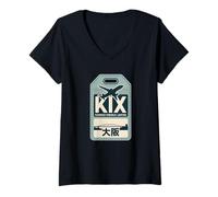Femme KIX Kansai Osaka Code aéroport Japonais Souvenir Kanji T-Shirt avec Col en V