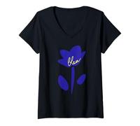Femme Klein Blue French Bleu Fleur T-Shirt avec Col en V