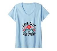 Femme Knee-Deep in Recovery Floral T-Shirt avec Col en V