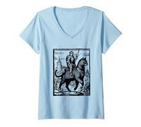 Femme Knight Cat Rider Funny Retro Dark Art des années 90 Meme Funny Cat Cat T-Shirt avec Col en V
