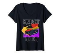 Femme Knight Rider Voiture rétro néon Coucher de Soleil T-Shirt avec Col en V