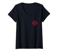 Femme KNIGHT'S Templar Jerusalem Cross Kingdom of Jerusalem T-Shirt avec Col en V