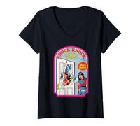Femme Knock Knock Who's There Sarcastic Retro Funny Adult Humor T-Shirt avec Col en V