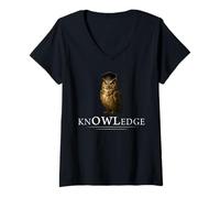 Femme Knowledge Graduation Owl Positive Affirmation Littérature T-Shirt avec Col en V