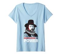 Femme Knowledge is Power Tee - Art philosophique Moderne T-Shirt avec Col en V