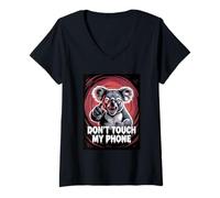 Femme Koala Angry Ne Touche Pas Mon téléphone T-Shirt avec Col en V