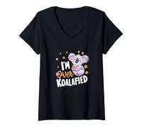 Femme Koala I'm Over Koalafied Pun Citation Animal Koalas T-Shirt avec Col en V