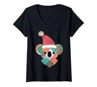 Femme Koala Mignon et Amusant Portant Un Chapeau de Père Noël, aventurier Amateur de Faune T-Shirt avec Col en V