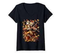 Femme Koala violoniste avec Violon Feuilles d'automne esthétiques T-Shirt avec Col en V