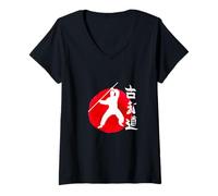 Femme Kobudo Arts Martiaux Japon Fighter Fighting Design T-Shirt avec Col en V