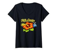 Femme Koh Lanta Thaïlande Plage Tropicale Thaïlande Motif Floral T-Shirt avec Col en V