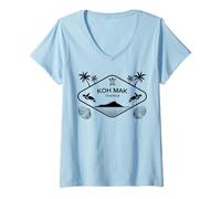 Femme Koh Mak Thaïlande Tortue Marine Palmiers Île Souvenir T-Shirt avec Col en V