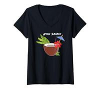 Femme Koh Samui Noix de Coco Cocktail à la Plage Thaïlande T-Shirt avec Col en V