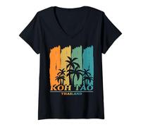 Femme Koh Tao Thaïlande Palmiers sur la Plage Vacances Souvenir T-Shirt avec Col en V