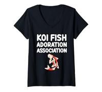 Femme Koi Fish Adoration Association Japonaise Carpe Symbole Harmonie T-Shirt avec Col en V