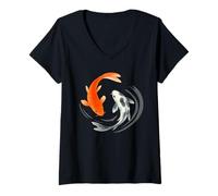 Femme Koi Fish Shirt Japanese Watercolor Yin and Yang Art T-Shirt avec Col en V