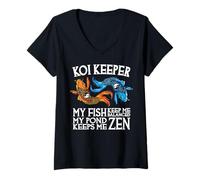 Femme Koi Keeper Mes Poissons me Gardent en équilibre Mon étang me Garde Zen T-Shirt avec Col en V