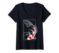 Femme Koi Poisson Géométrie Fibonacci Spirale Japonais T-Shirt avec Col en V