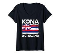 Femme Kona Big Island Drapeau Hawaï T-Shirt avec Col en V