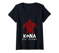 Femme Kona Big Island Tortue de mer Kona Tortue hawaïenne T-Shirt avec Col en V