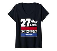 Femme Koningsdag King's Day Drapeau Pays-Bas Kingsday Holland T-Shirt avec Col en V