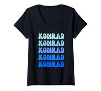 Femme Konrad Retro Name Stack Design T-Shirt avec Col en V