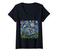 Femme Korat Chat Nuit étoilée Dormir Chat Gris T-Shirt avec Col en V