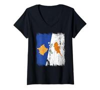 Femme Kosovo Chypre Demi-Drapeau Kosovar Patrimoine chypriote T-Shirt avec Col en V