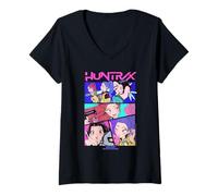 Femme Kpop Demon Hunters Huntrix Neon Comic Anime T-Shirt avec Col en V