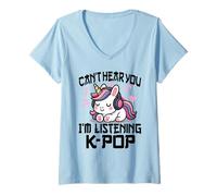 Femme Kpop Kawaii Kpop Kpop Kpop Inscription Can't Hear You I'm Listening T-Shirt avec Col en V