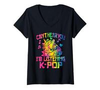 Femme Kpop Kawaii Kpop Kpop Kpop Inscription Can't Hear You I'm Listening T-Shirt avec Col en V