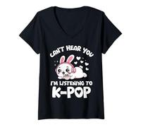 Femme Kpop ne t'entend Pas J'écoute K Pop Kawaii Bunny Girl T-Shirt avec Col en V