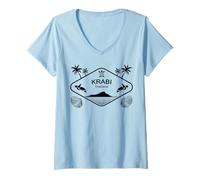 Femme Krabi Thaïlande Tortue Marine Palmiers Île Souvenir T-Shirt avec Col en V
