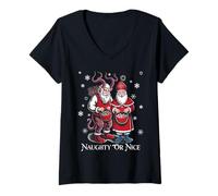 Femme Krampus and St Nicholas Naughty Or Nice Kids Christmas T-Shirt avec Col en V
