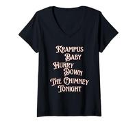 Femme Krampus Baby Hurry Down The Chimney Tonight Dark Humour Noël T-Shirt avec Col en V