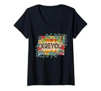 Femme KREYOL - Belle Idee cadeau pou CREOLE style madras antillais T-Shirt avec Col en V