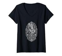 Femme Krishna Radha Flûte Lotus Hindou Devotion T-Shirt avec Col en V
