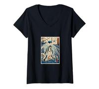 Femme Kuniyoshi PAPL2987 Art Graphique dans la Cascade T-Shirt avec Col en V