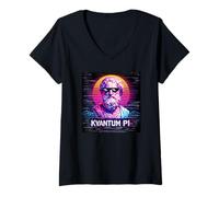 Femme Kvantum Pi Retro 80s Synthwave Philosophe Grec Math Pi Day T-Shirt avec Col en V