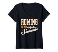 Femme L’Aviron Est Mon Âme Sœur Humour Nautique Rameur T-Shirt avec Col en V