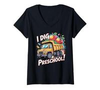 Femme l Dig Preschool Dump Truck First Day of School T-Shirt avec Col en V