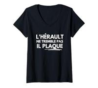 Femme L’Hérault ne tremble Pas il Plaque T-Shirt avec Col en V
