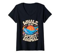 Femme La Baleine est Mon Animal Spirituel T-Shirt avec Col en V