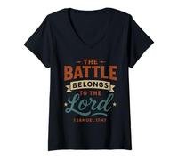 Femme La Bataille Appartient au Seigneur Samuel 17 47 - Christian T-Shirt avec Col en V