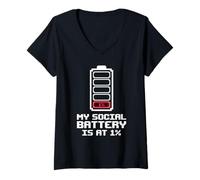 Femme La Batterie Sociale est à 1% du Pixel Art introverti T-Shirt avec Col en V