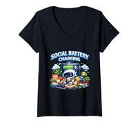 Femme La Batterie Sociale se Charge T-Shirt avec Col en V