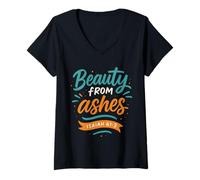 Femme La beauté des Cendres Ésaïe 61 3 - Une Foi chrétienne Vintage T-Shirt avec Col en V
