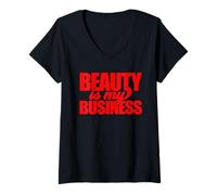 Femme La beauté est Mon Entreprise Esthéticienne Cadeau Salon de beauté T-Shirt avec Col en V