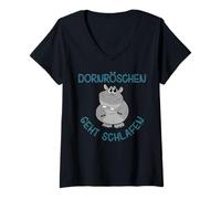 Femme La Belle au Bois Dormant Allant Dormir Âmes Amusantes Magie Hippopotame T-Shirt avec Col en V