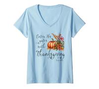 Femme La Bible chrétienne Entre Ses Portes avec Thanksgiving T-Shirt avec Col en V